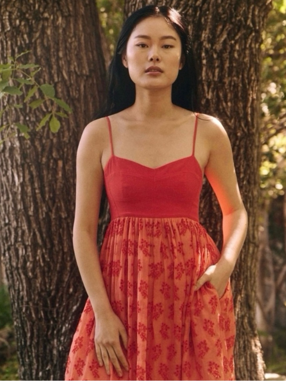 The GREAT. Camelia Dress orange/red Size 3/Large Eyelet 100% Cotton - Picture 2 of 13